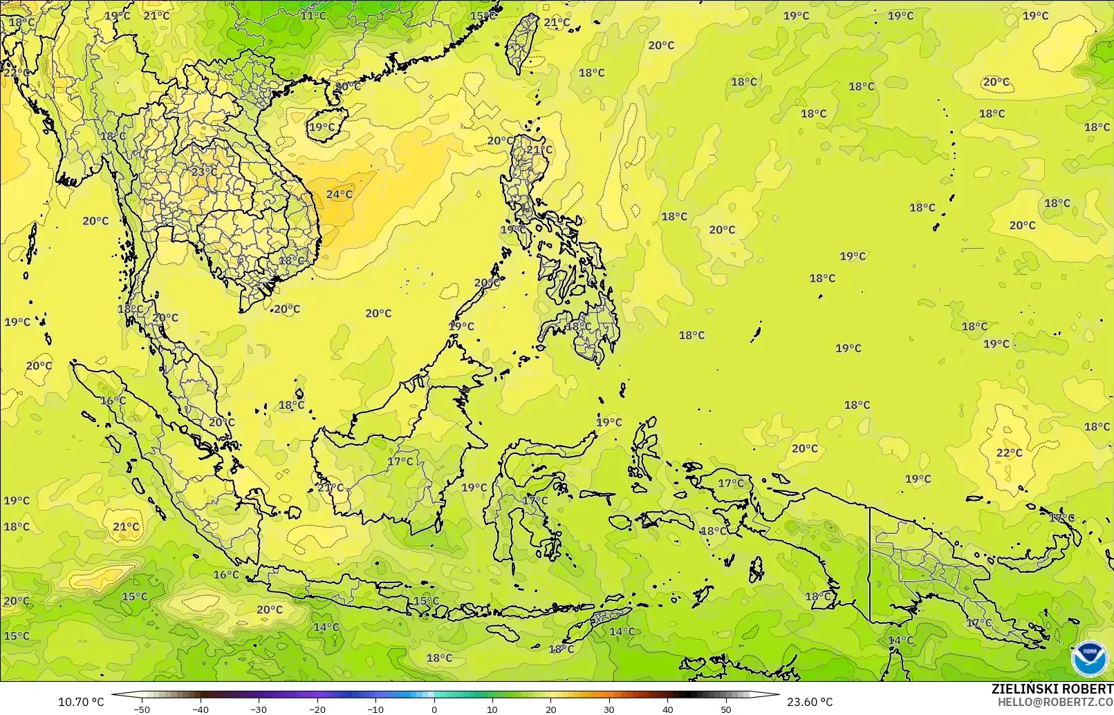 GFS modelo - South East Asia, Temperature at 850hPa