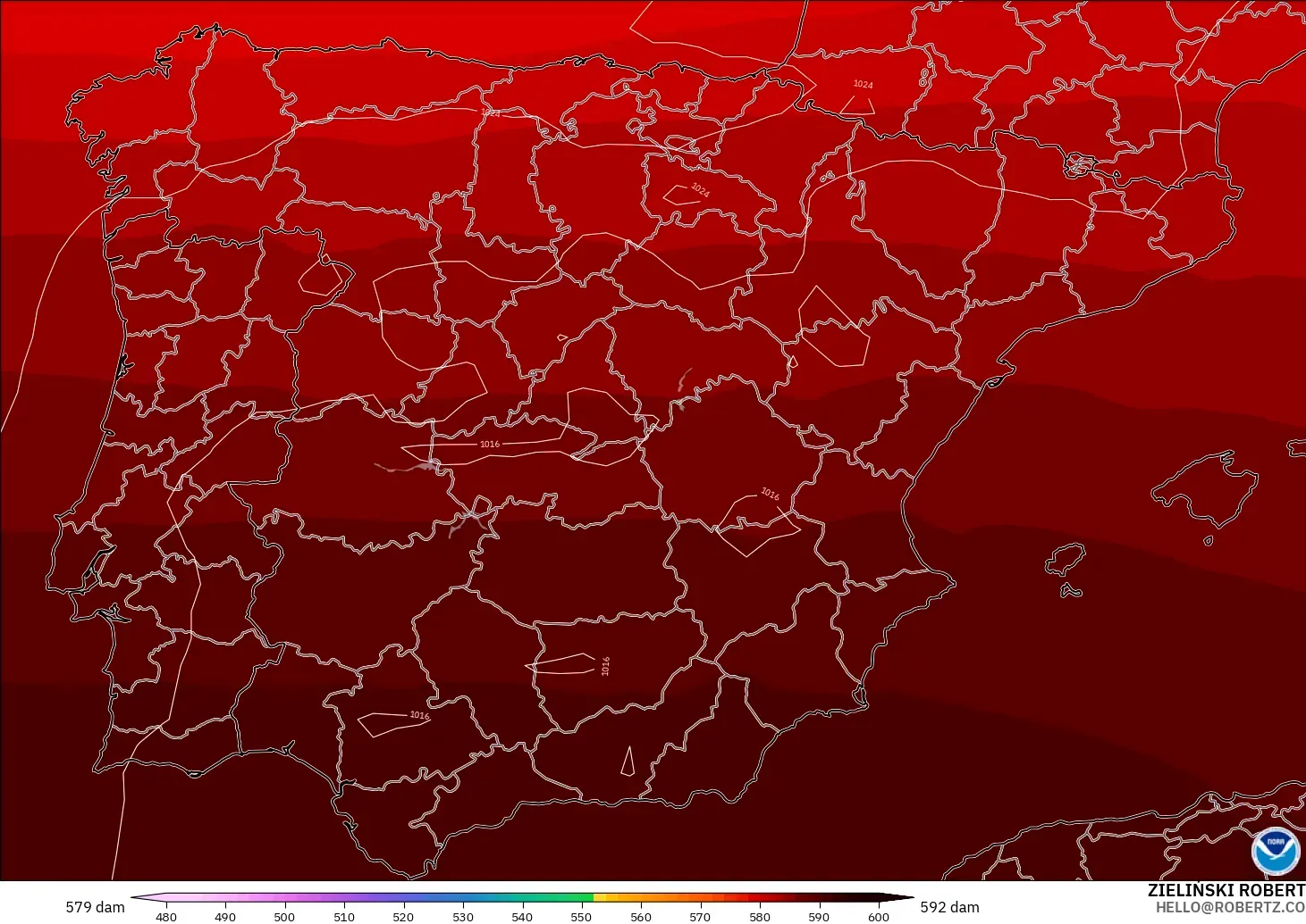 GFS modelo - Spain, Geopotential height at 500hPa