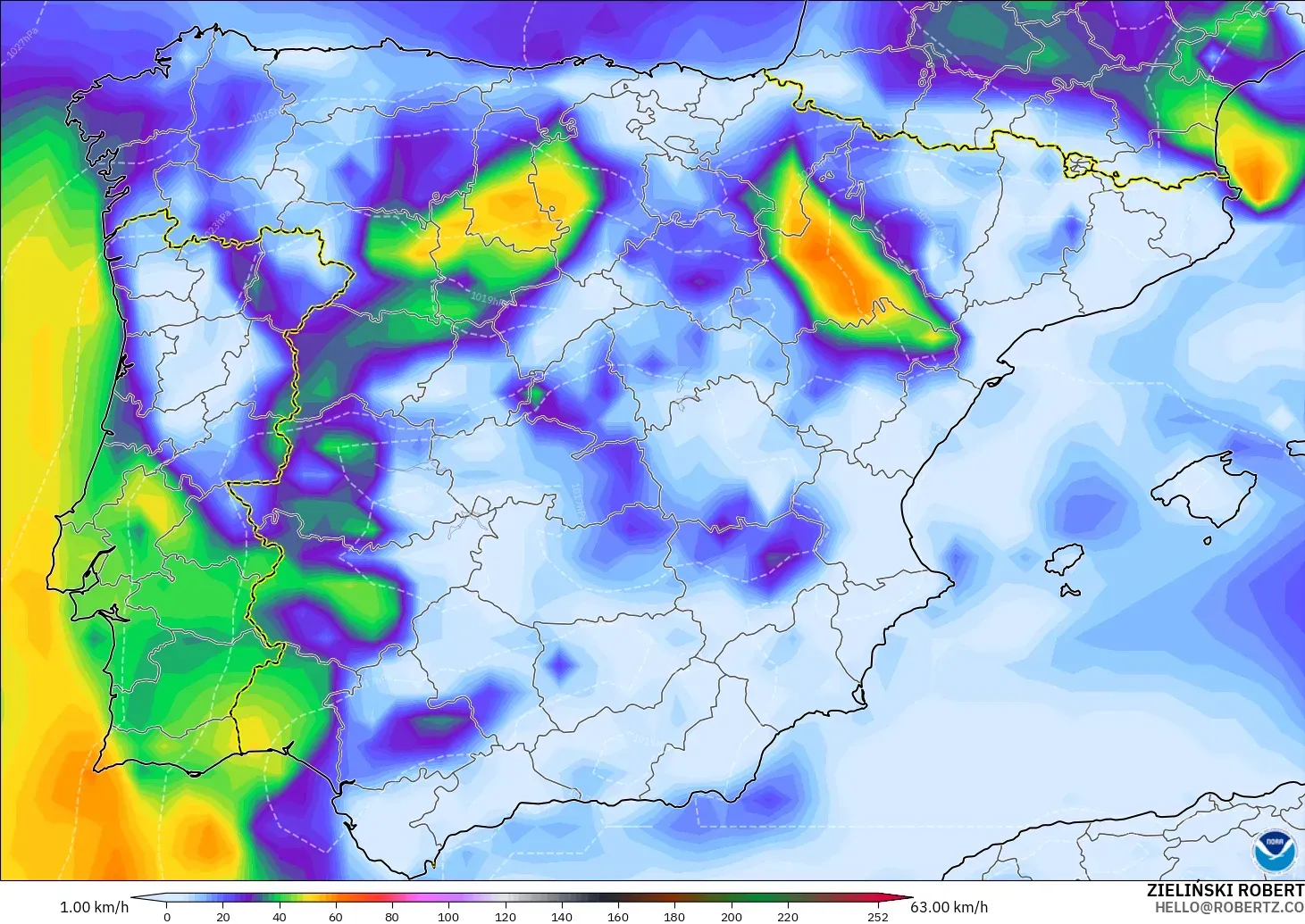 GFS modelo - Spain, Wind Gusts