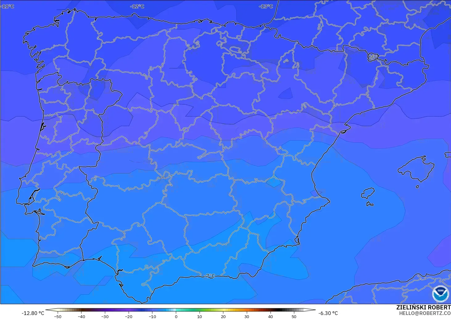 GFS modelo - Spain, Temperature at 500hPa