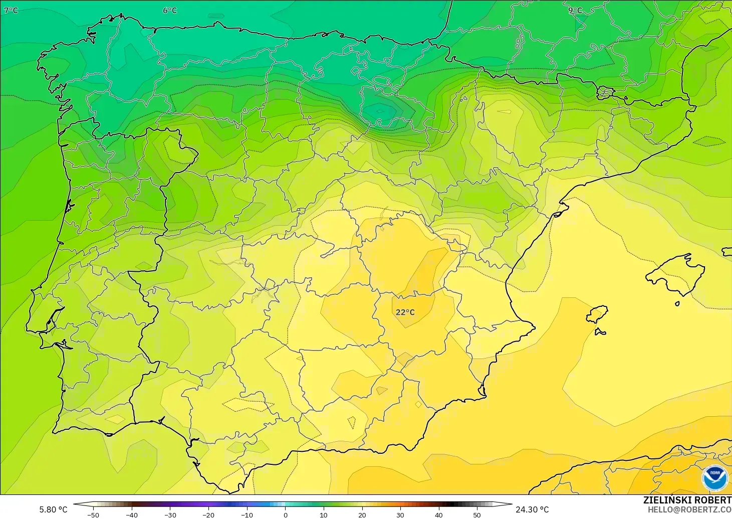 GFS modelo - Spain, Temperature at 850hPa