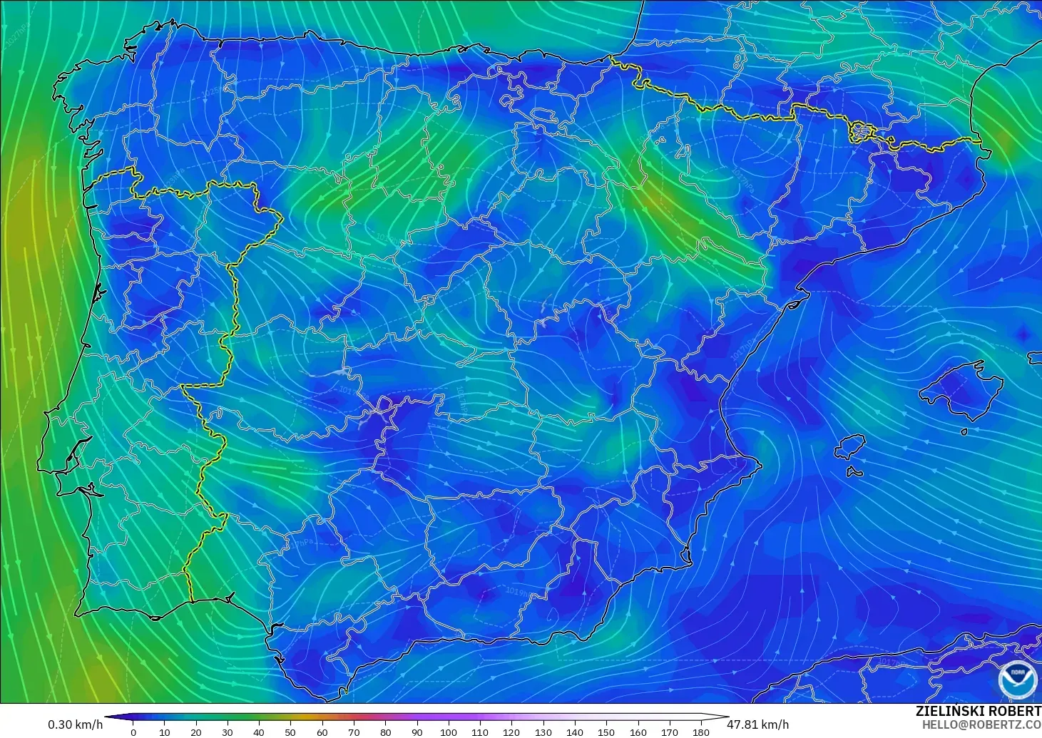 GFS modelo - Spain, Wind at 10m