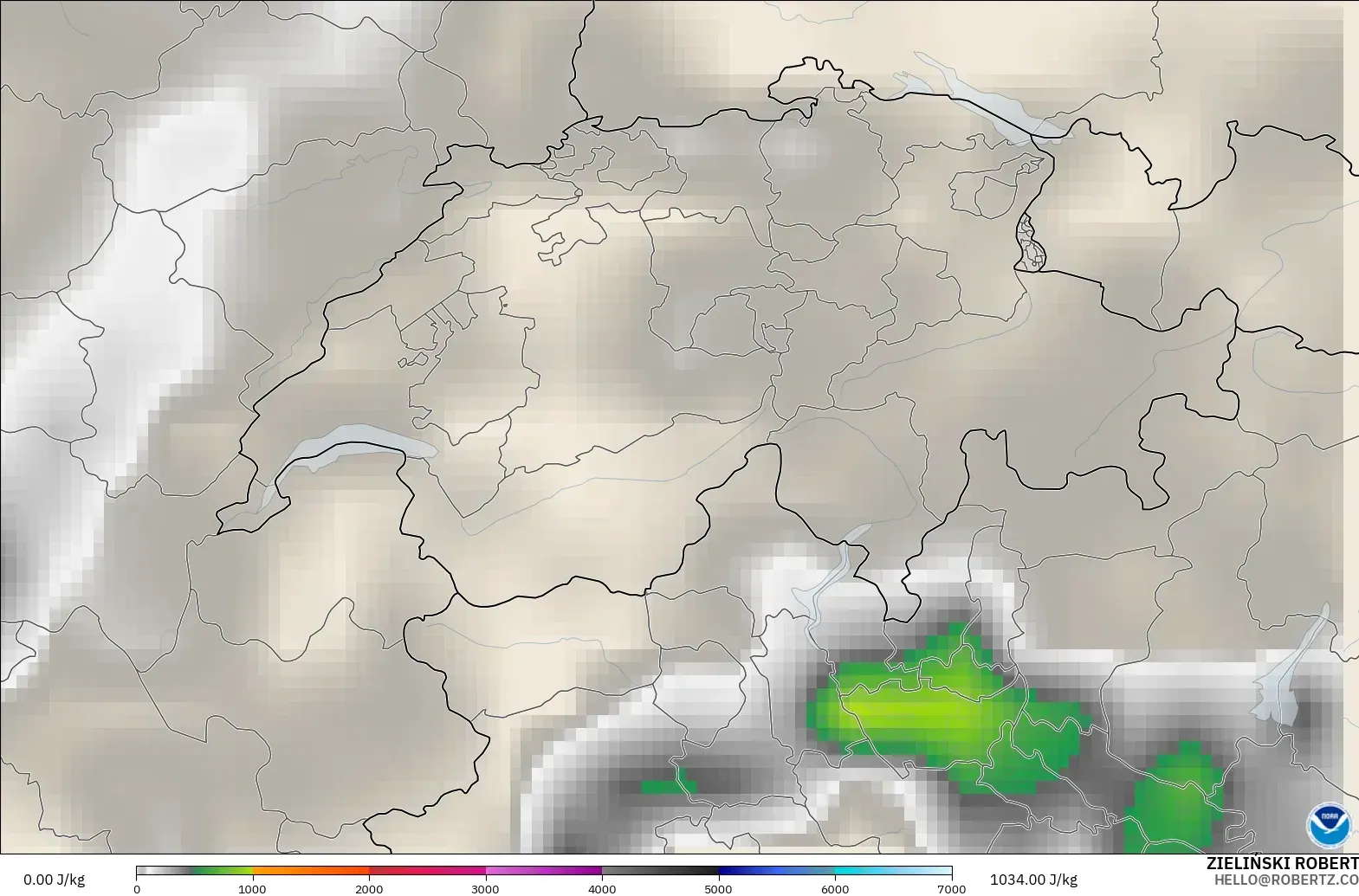 GFS modelo - Switzerland, CAPE