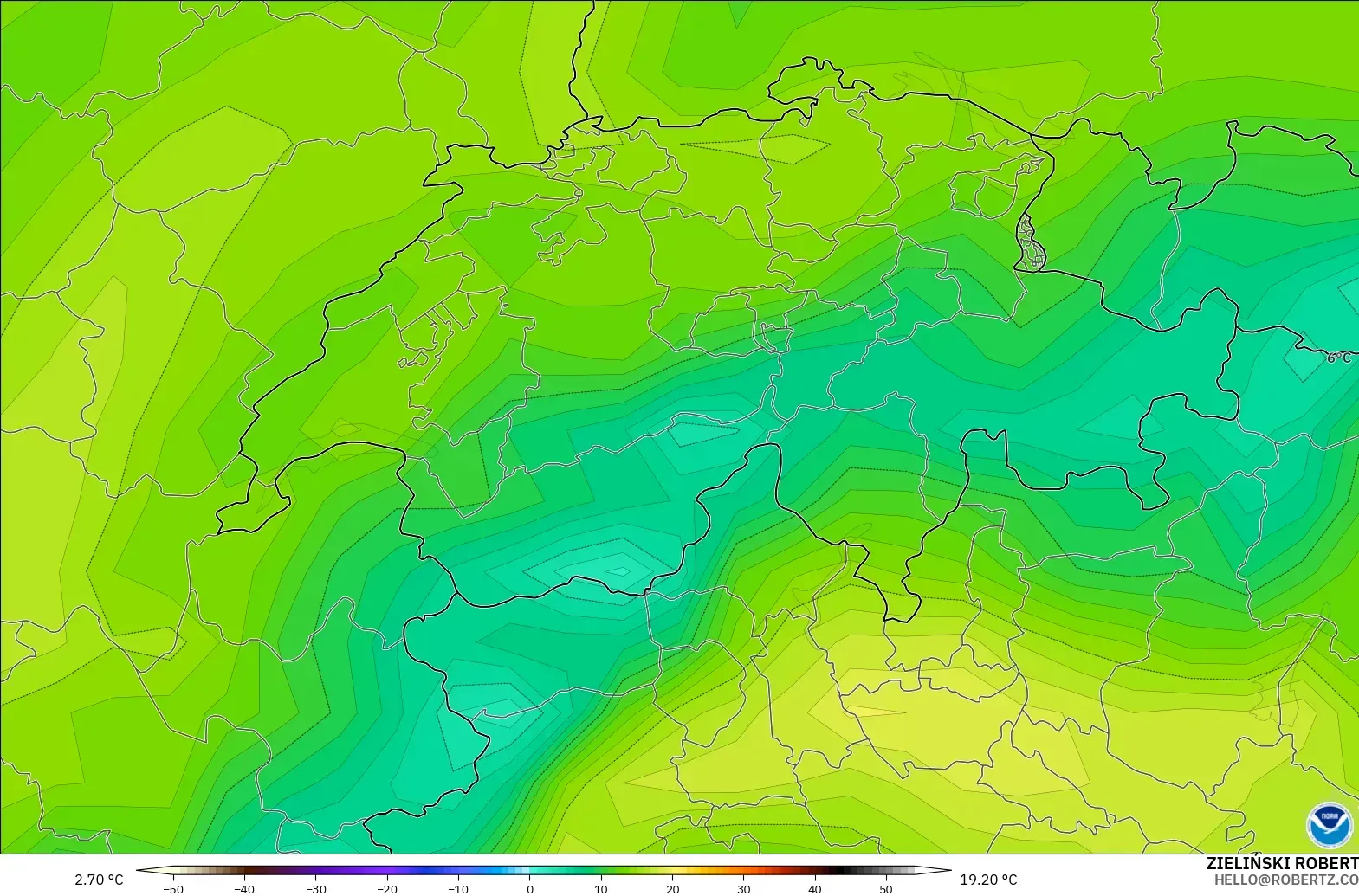 GFS modelo - Switzerland, Dewpoint at 2m