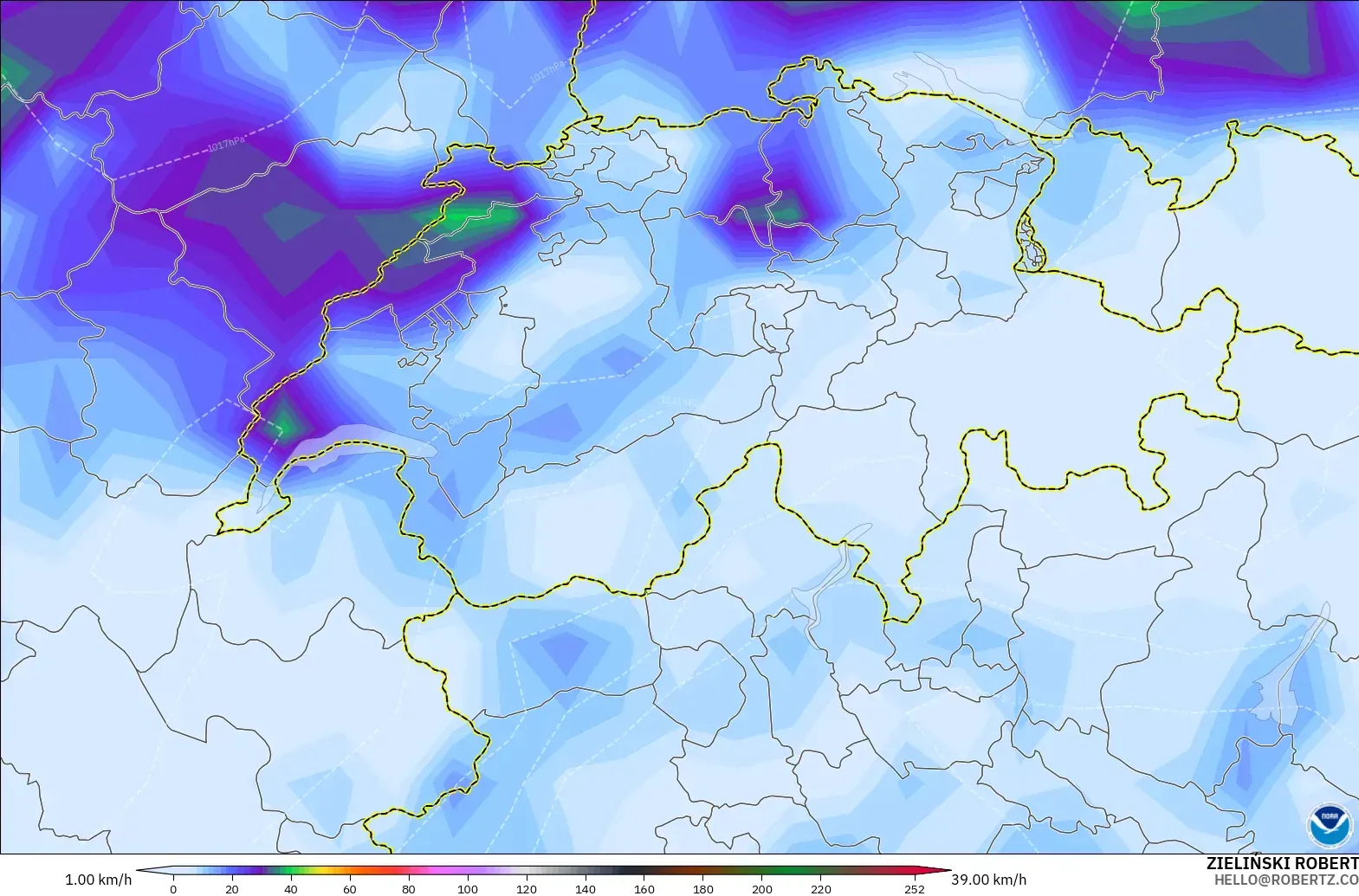 GFS modelo - Switzerland, Wind Gusts