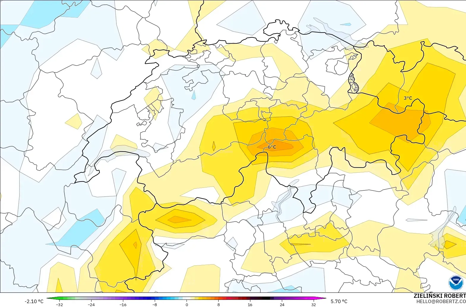 GFS model - Swiss, Anomali Suhu 2 m