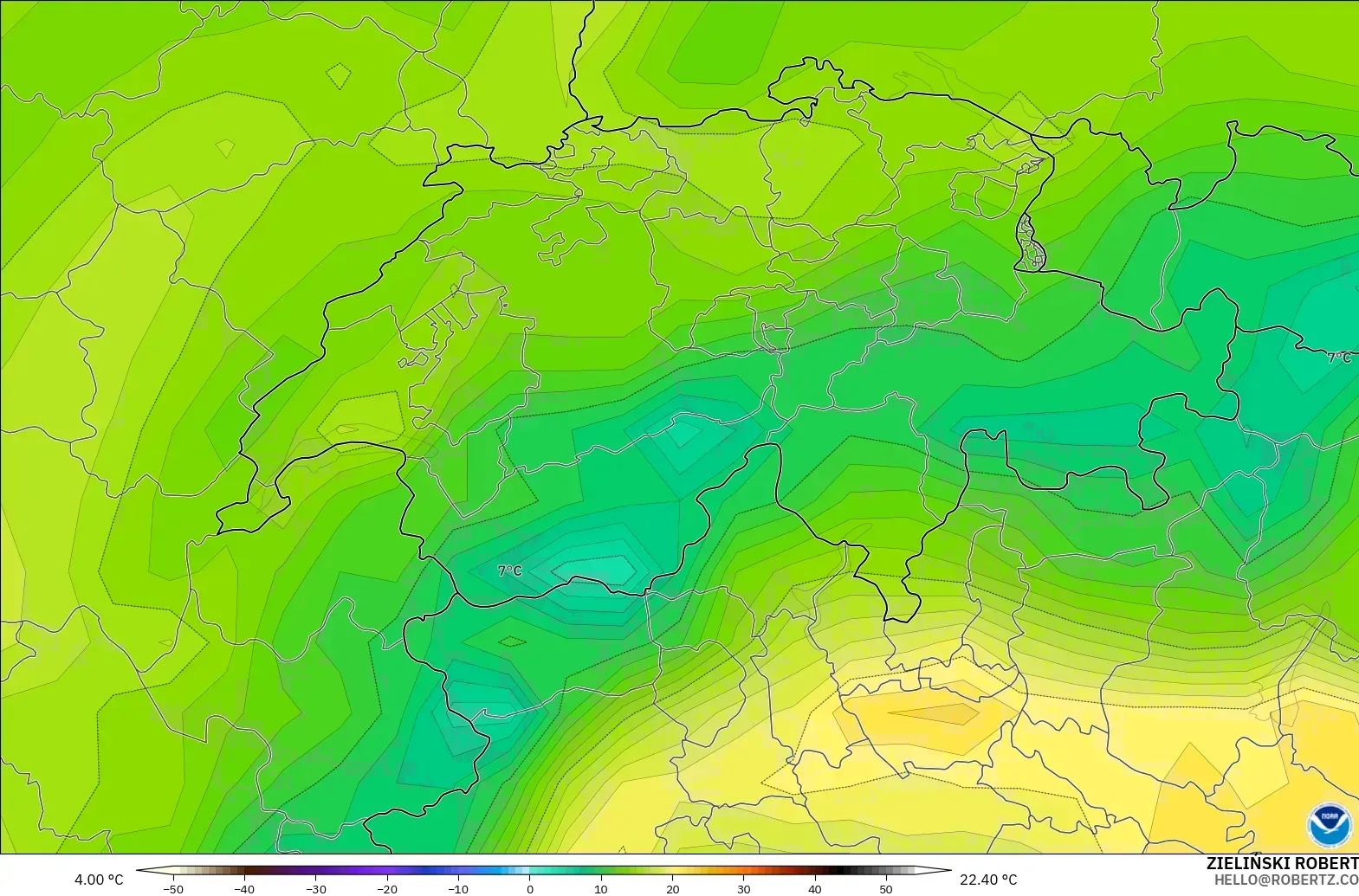 GFS modelo - Switzerland, Temperature at 2m