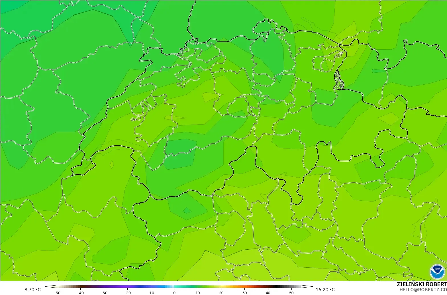 GFS modelo - Switzerland, Temperature at 850hPa