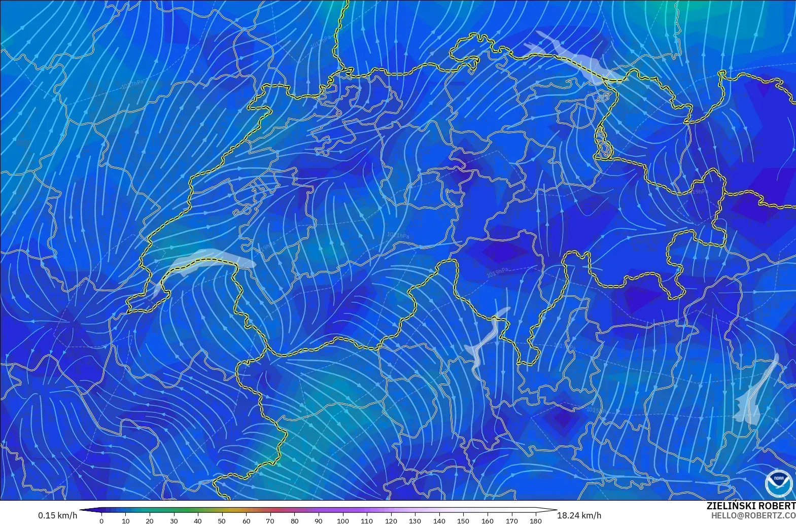 GFS modelo - Switzerland, Wind at 10m