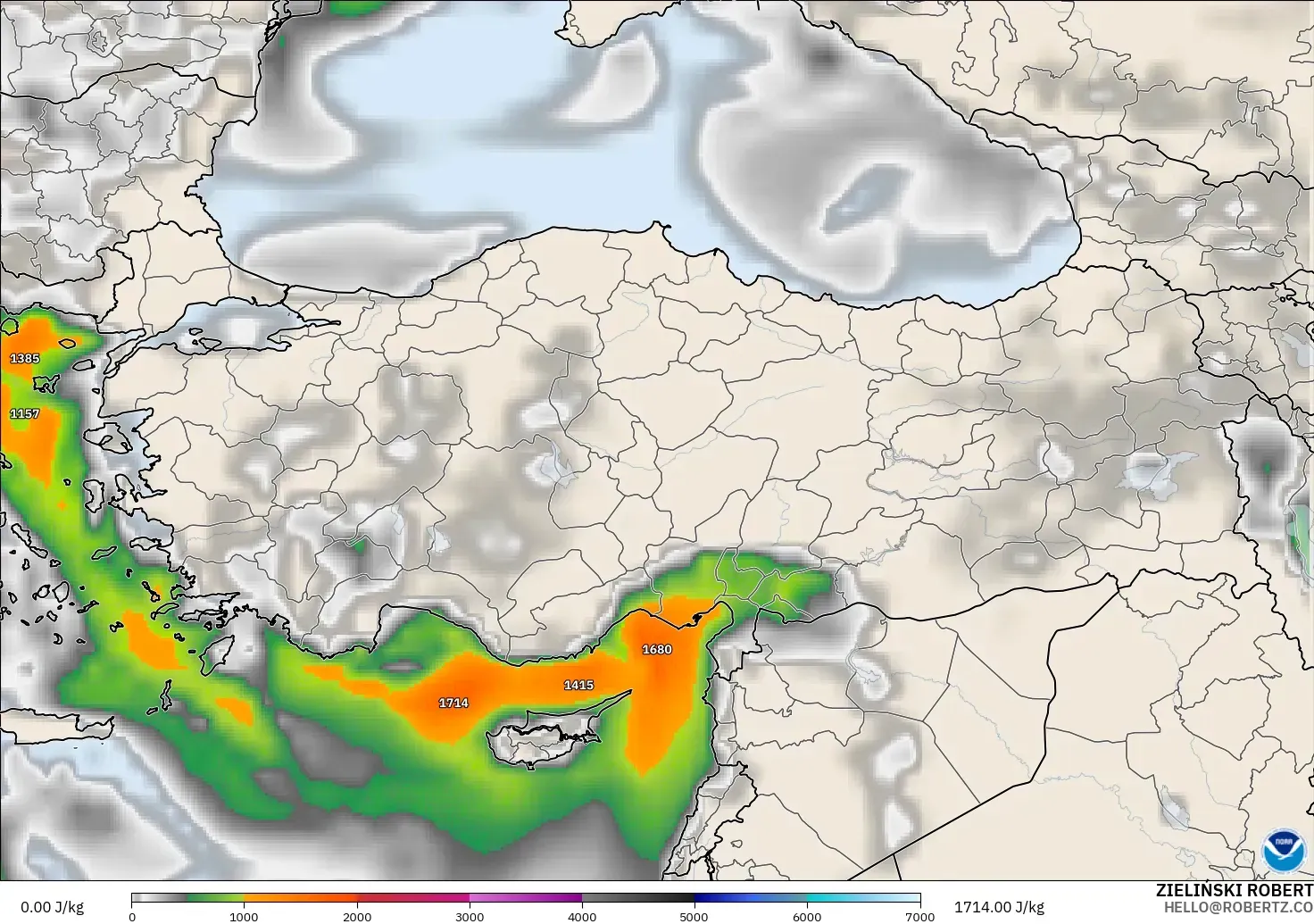 GFS modelo - Turkey, CAPE