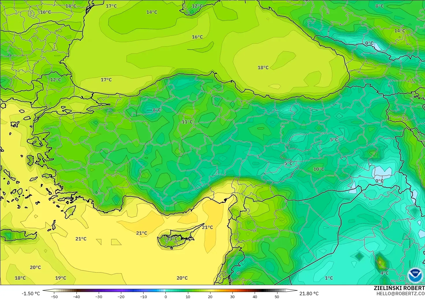 GFS modelo - Turkey, Dewpoint at 2m