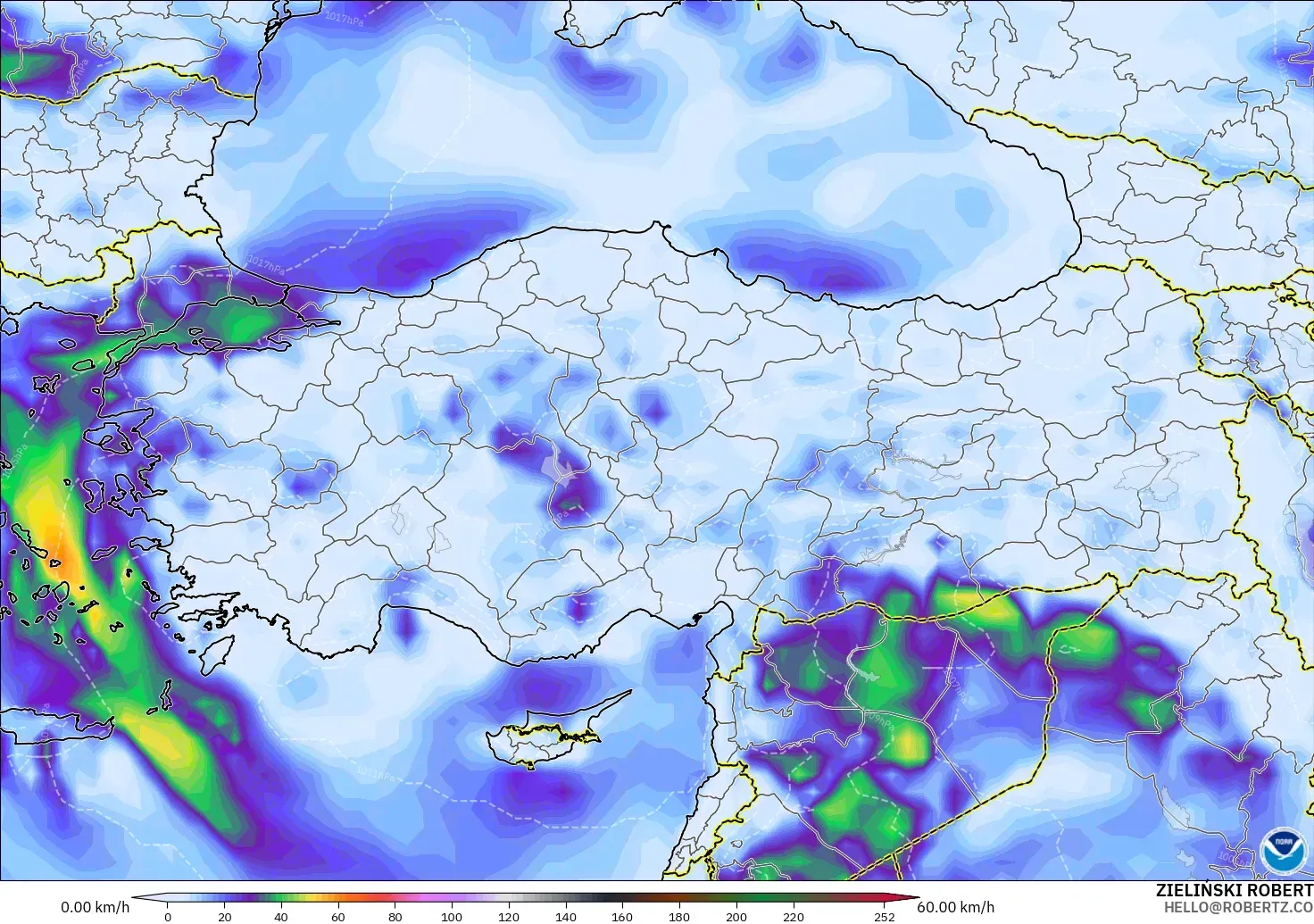 GFS modelo - Turkey, Wind Gusts