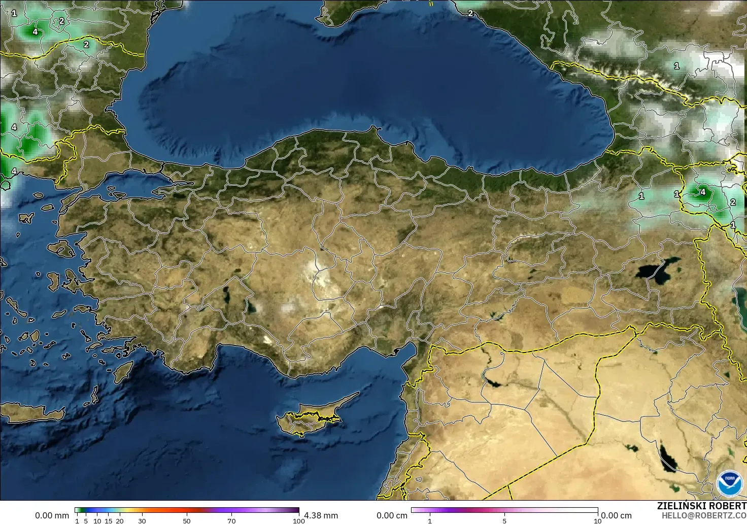 GFS modelo - Turkey, Precipitation, Clouds, and Pressure