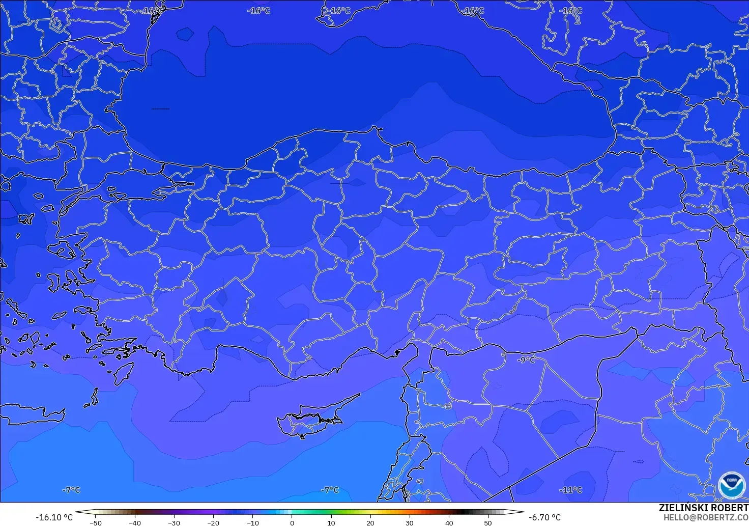 GFS modelo - Turkey, Temperature at 500hPa