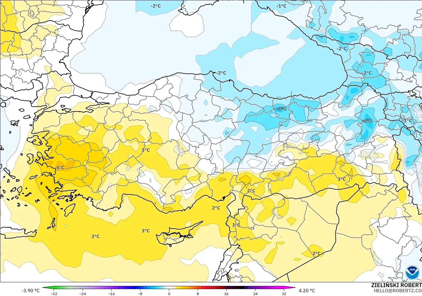 GFS model - Turki, Anomali Suhu 850 hPa