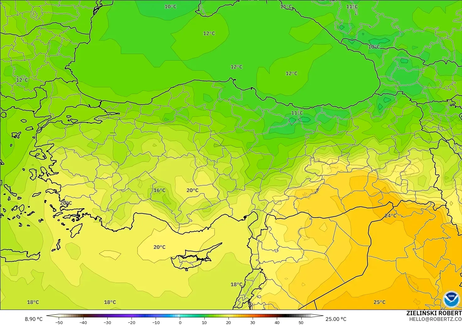 GFS model - Turki, Suhu 850 hPa
