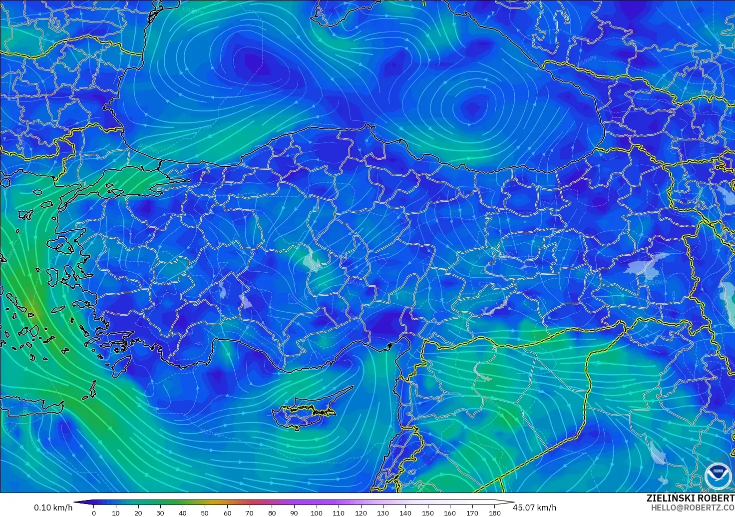GFS modelo - Turkey, Wind at 10m