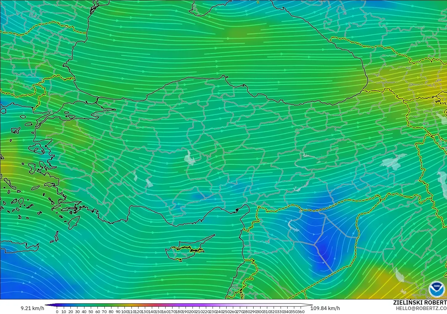GFS modelo - Turkey, Wind at 300hPa (jet stream)