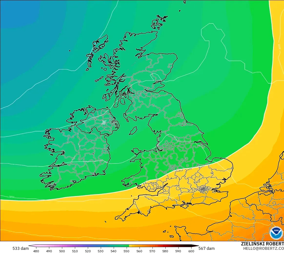GFS model - Britania Raya, Ketinggian geopotensial pada 500 hPa