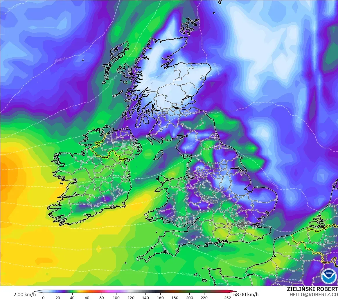 GFS modelo - United Kingdom, Wind Gusts Peak