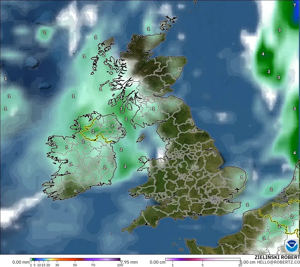 GFS model - Britania Raya, Curah Hujan, Awan, dan Tekanan