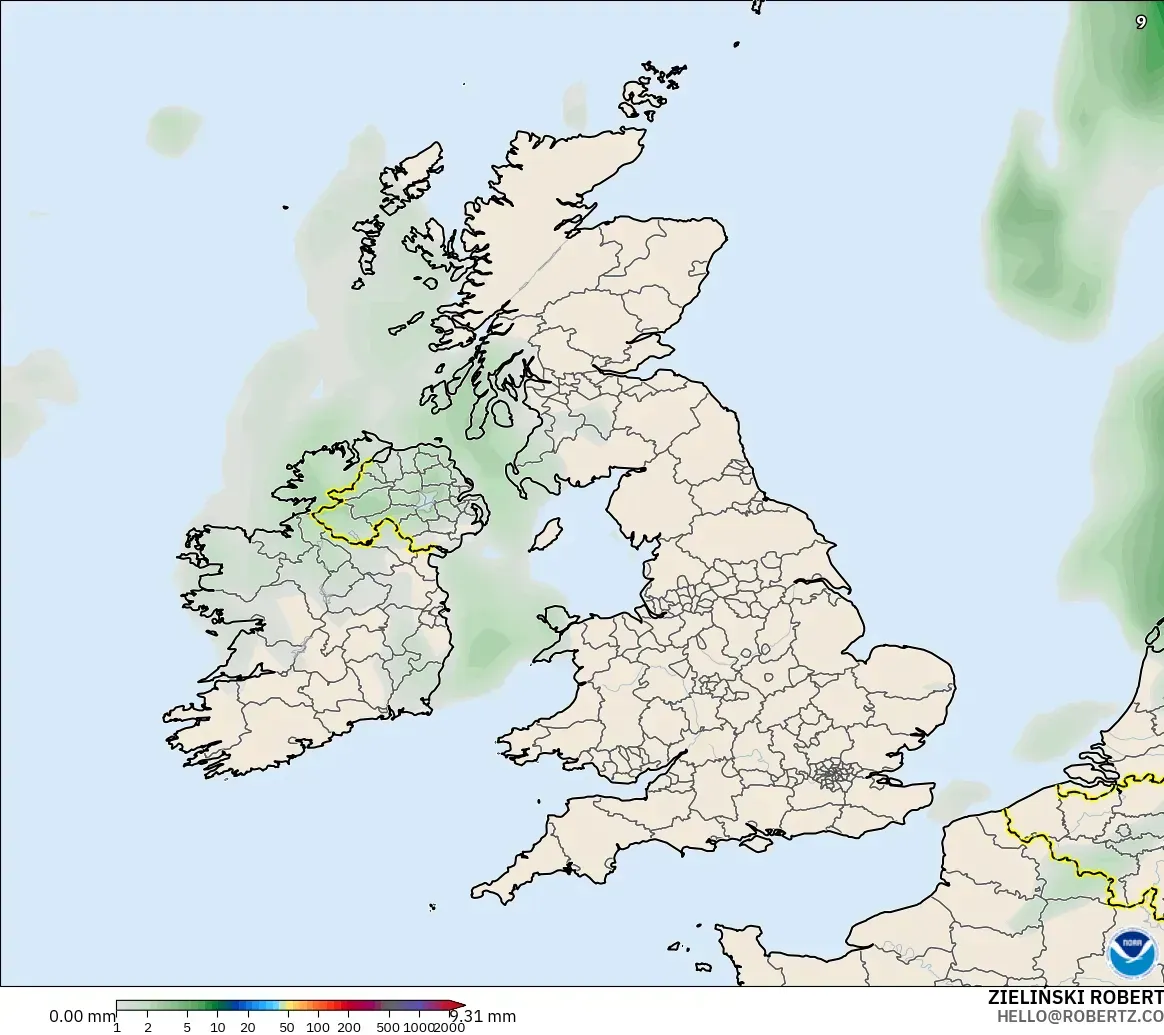 GFS modelo - United Kingdom, Precipitation Accumulation