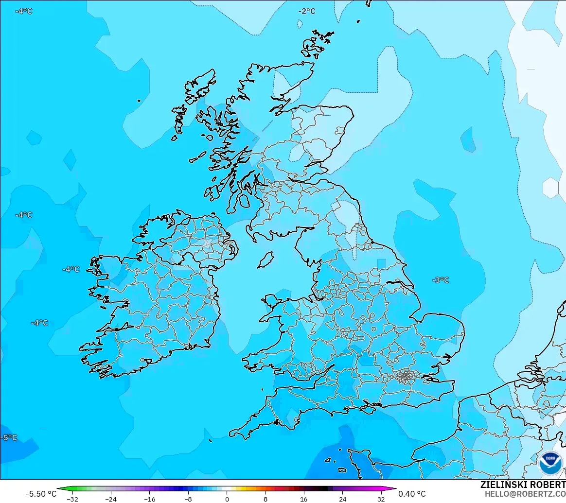 GFS model - Britania Raya, Anomali Suhu 850 hPa