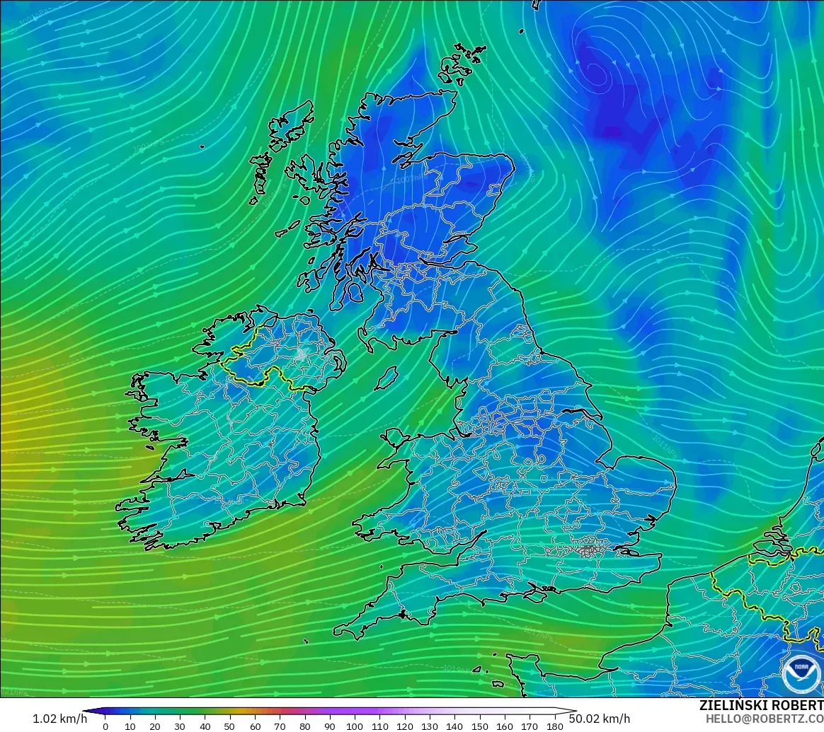 GFS model - Britania Raya, Angin 10 m