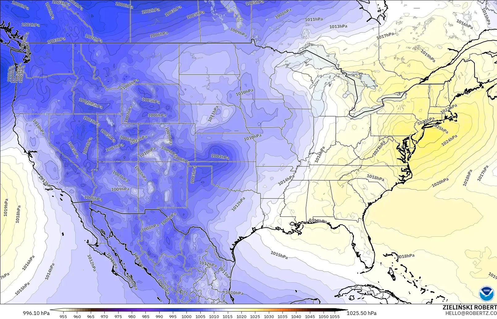 GFS modelo - United States, Pressure