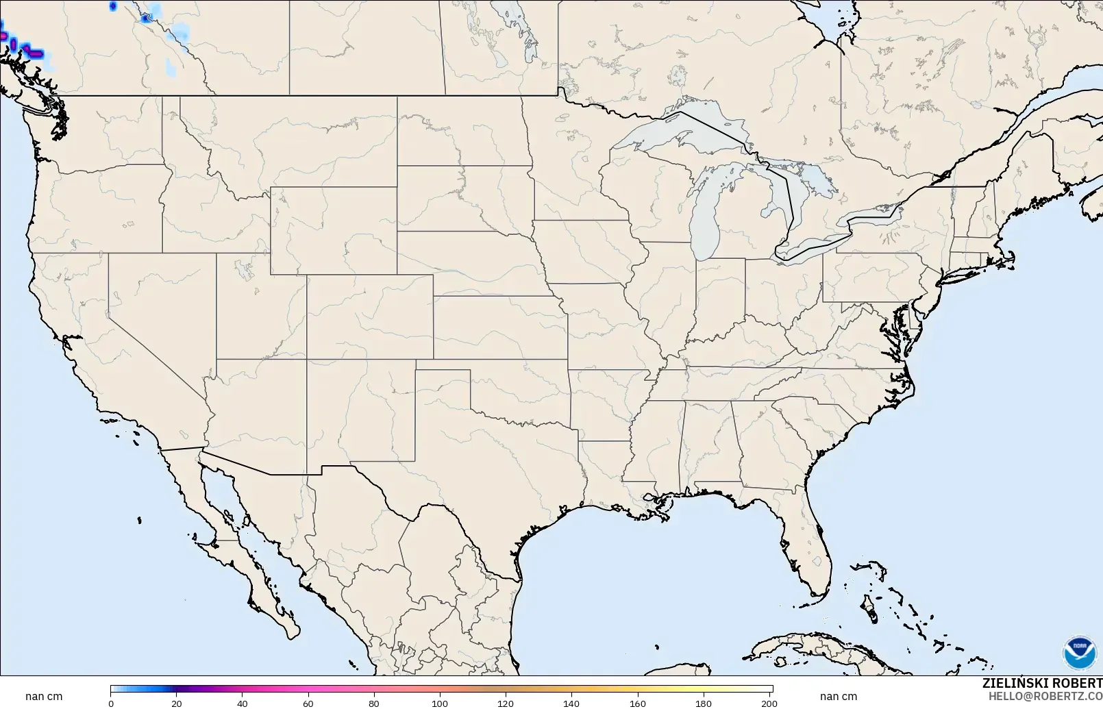 GFS modelo - United States, Snow Depth