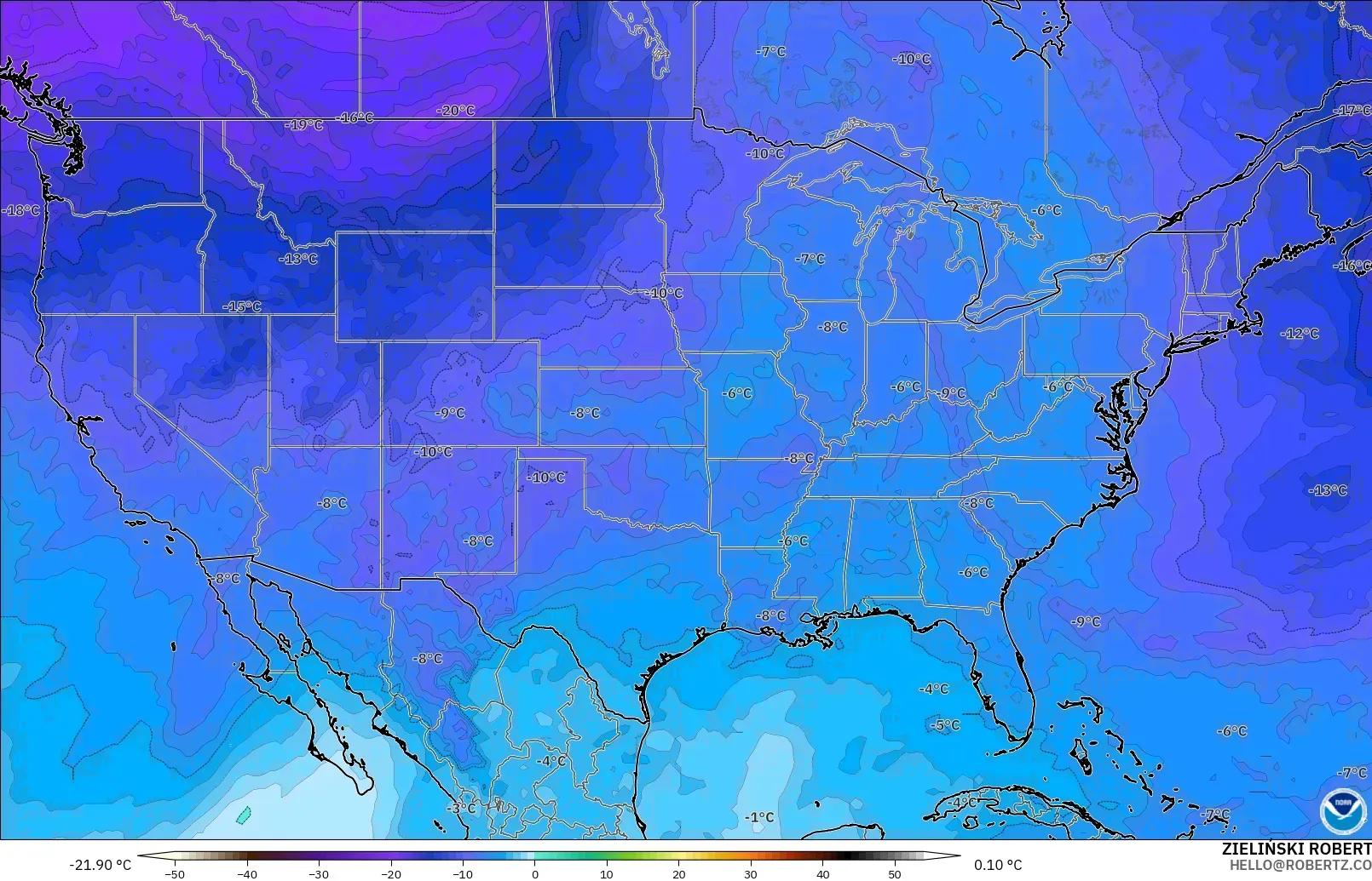 GFS model - Amerika Serikat, Suhu 500 hPa