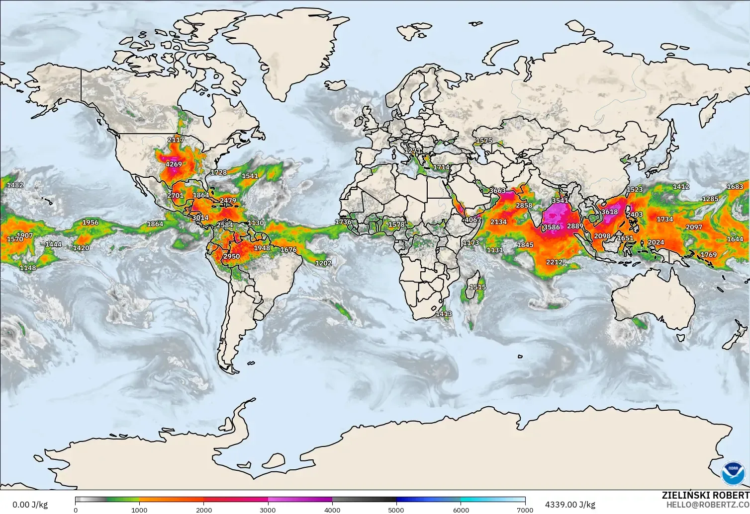 GFS modelo - World, CAPE