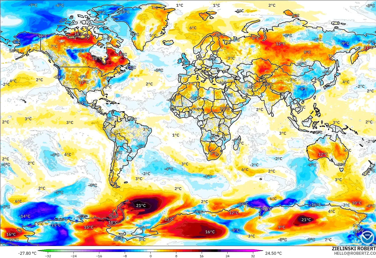 GFS model - Dunia, Anomali Suhu 2 m