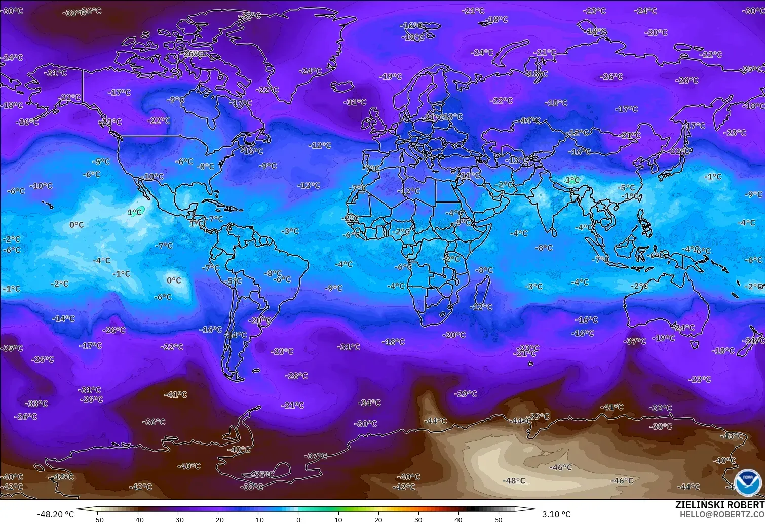 GFS modelo - World, Temperature at 500hPa