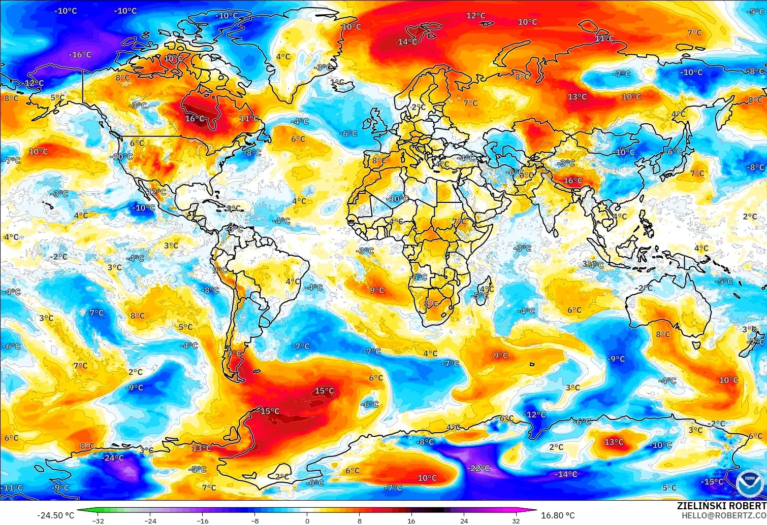 GFS model - Dunia, Anomali Suhu 850 hPa