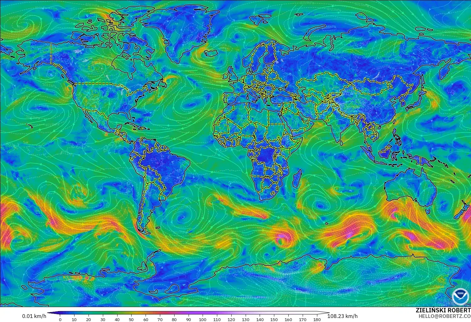 GFS model - Dunia, Angin 10 m