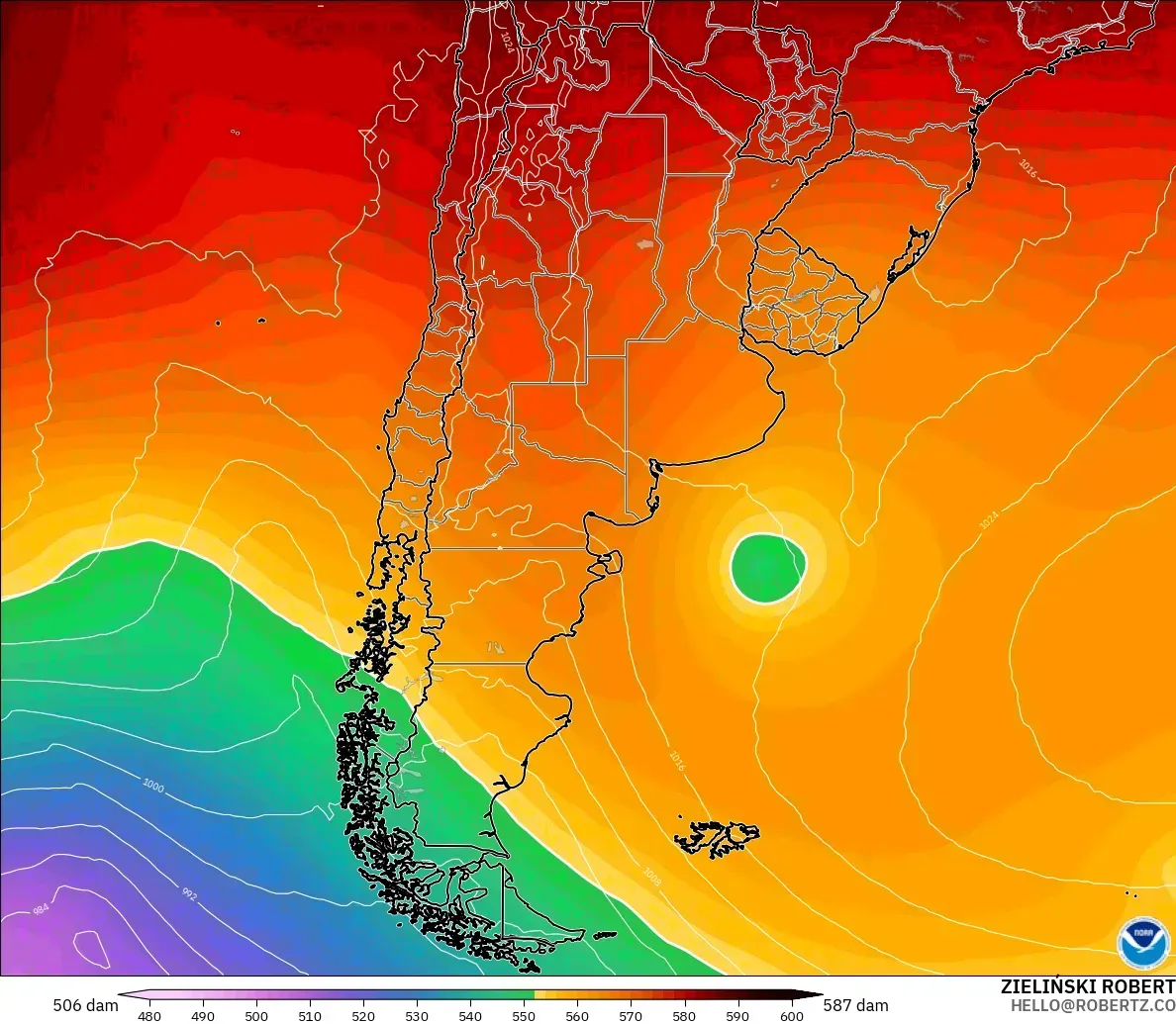 GFS model - Argentina, Ketinggian geopotensial pada 500 hPa