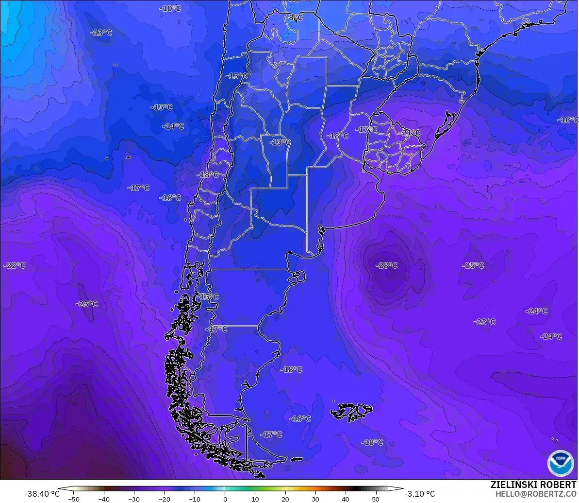 GFS model - Argentina, Suhu 500 hPa