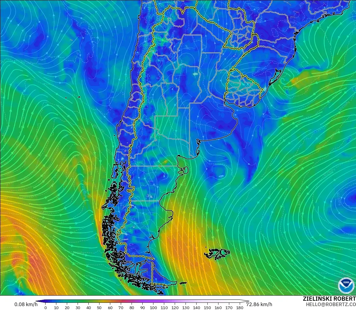 GFS model - Argentina, Angin 10 m