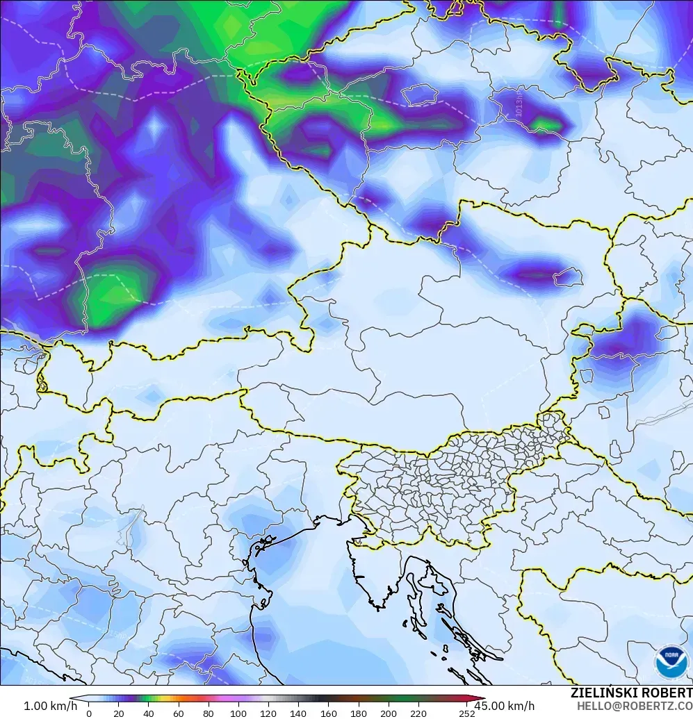 GFS model - Austria, Hembusan Angin