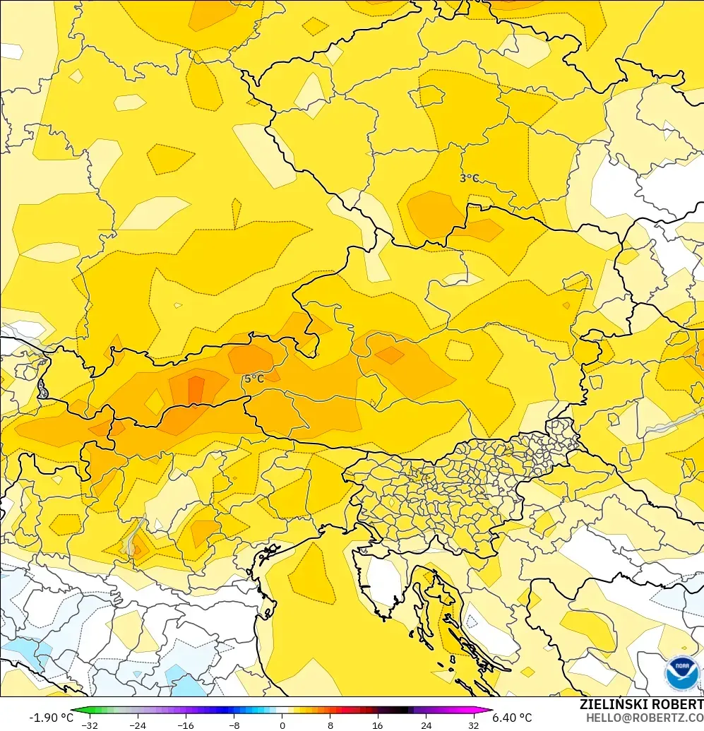 GFS model - Austria, Anomali Suhu 2 m
