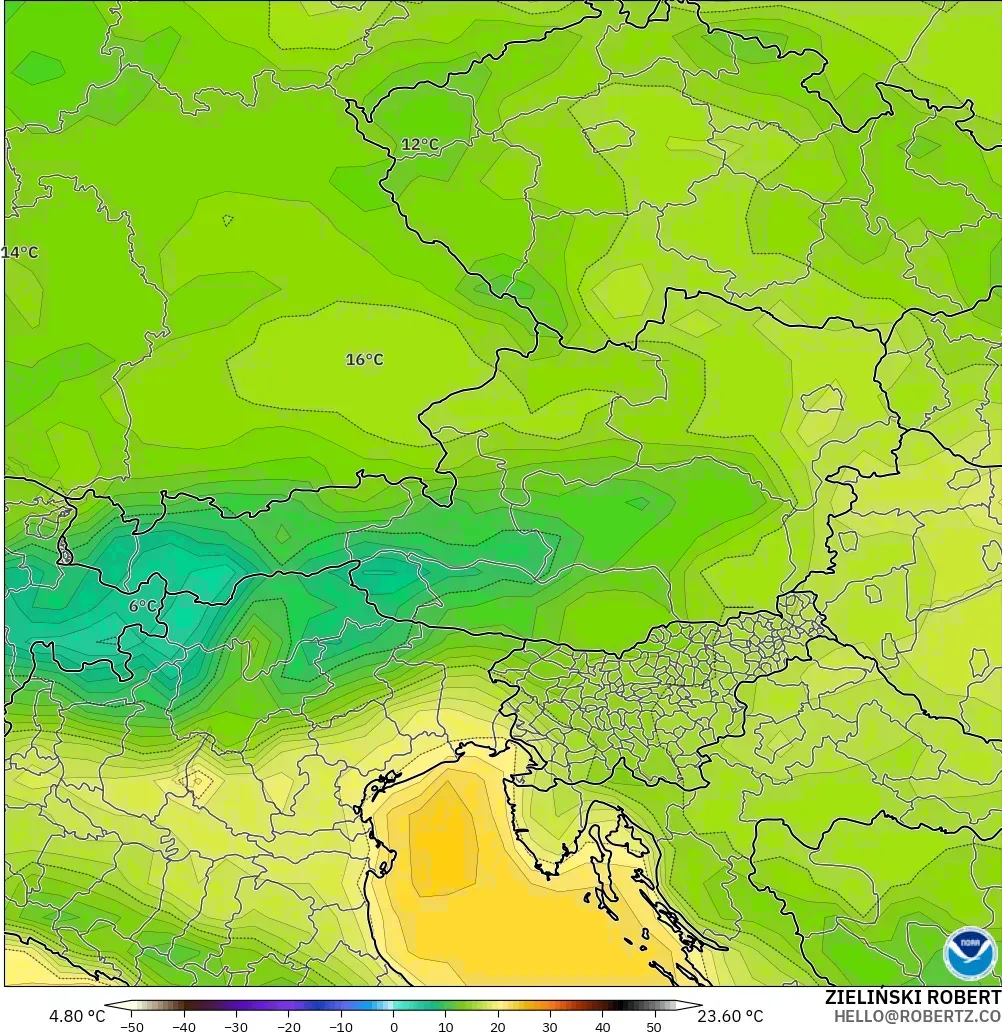 GFS model - Austria, Suhu pada 2 m