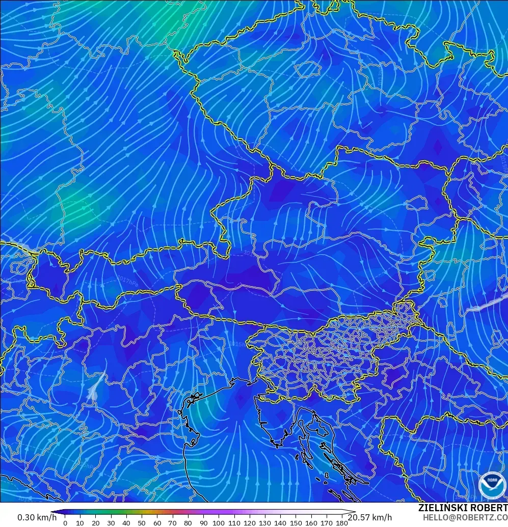 GFS model - Austria, Angin 10 m