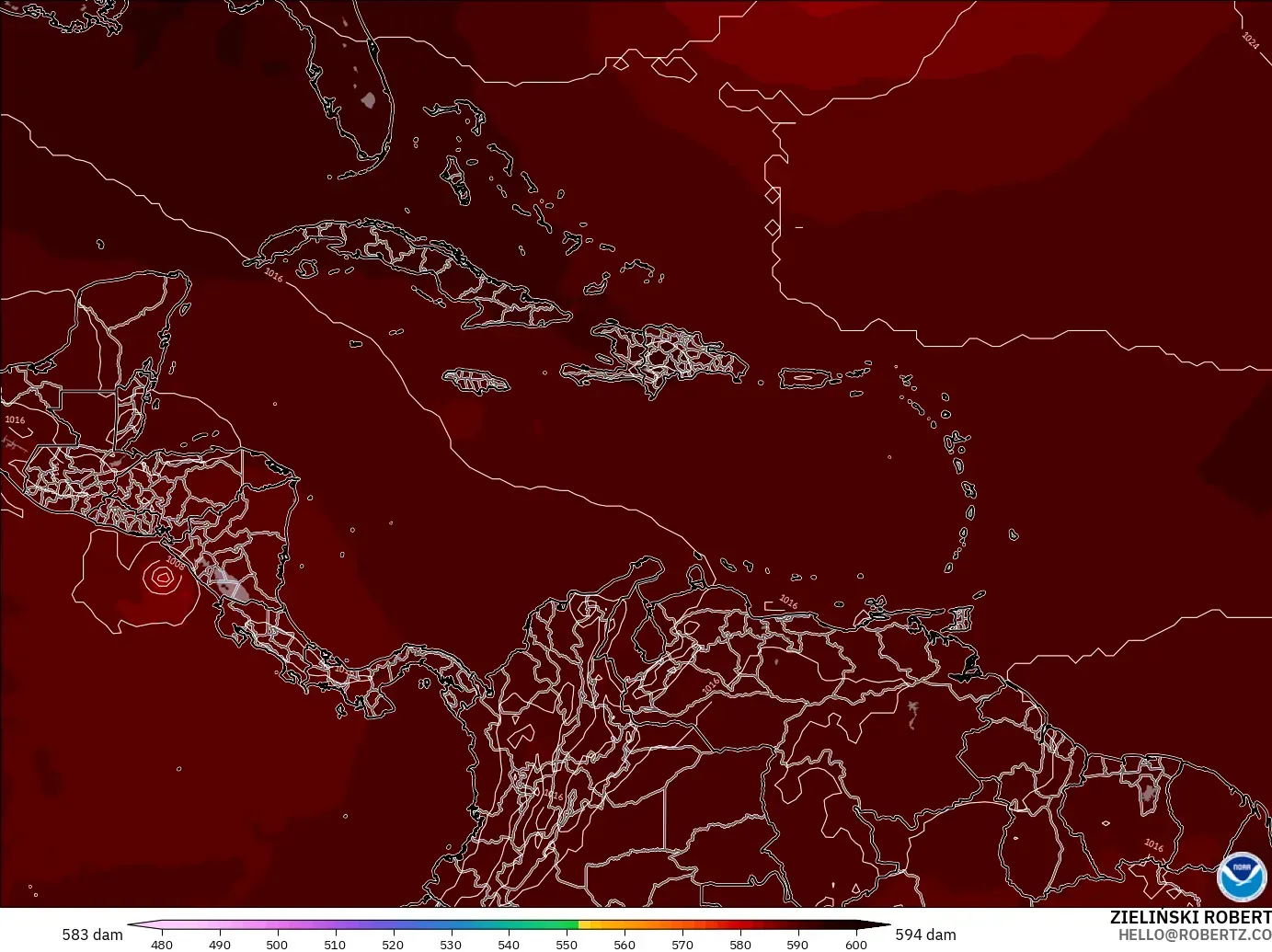 GFS model - Karibia, Ketinggian geopotensial pada 500 hPa