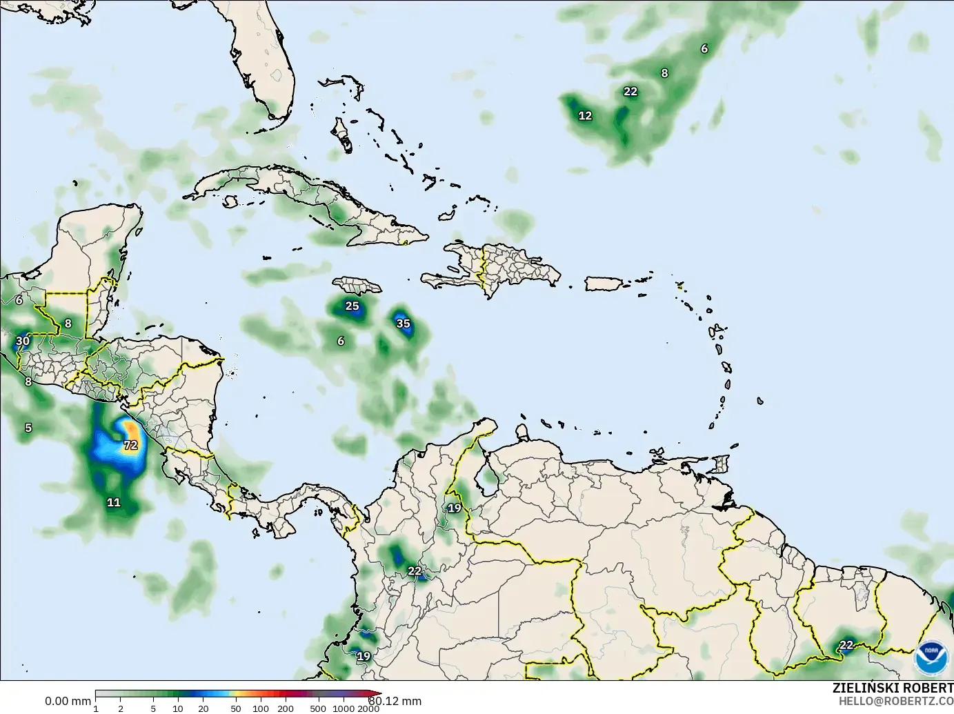 GFS model - Karibia, Pengumpulan Hujan