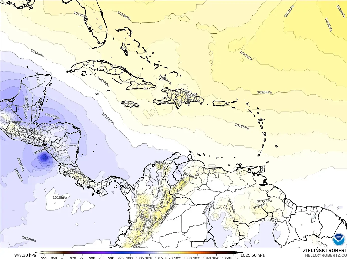 GFS model - Karibia, Tekanan
