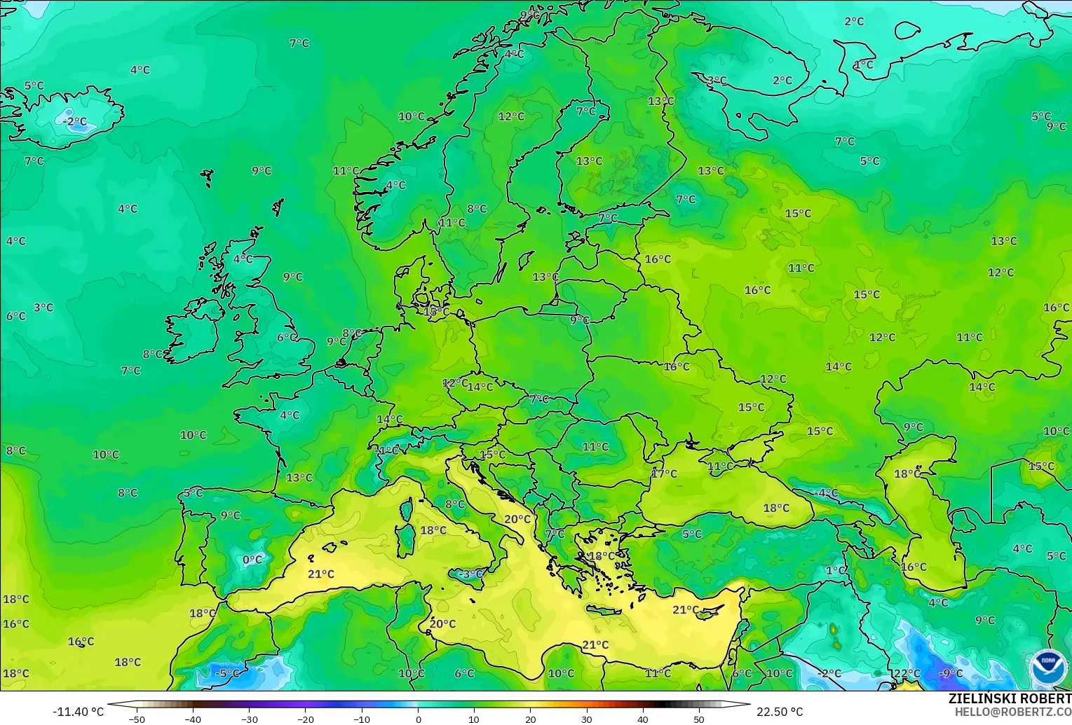 GFS model - Eropah, Takat Embun 2 m