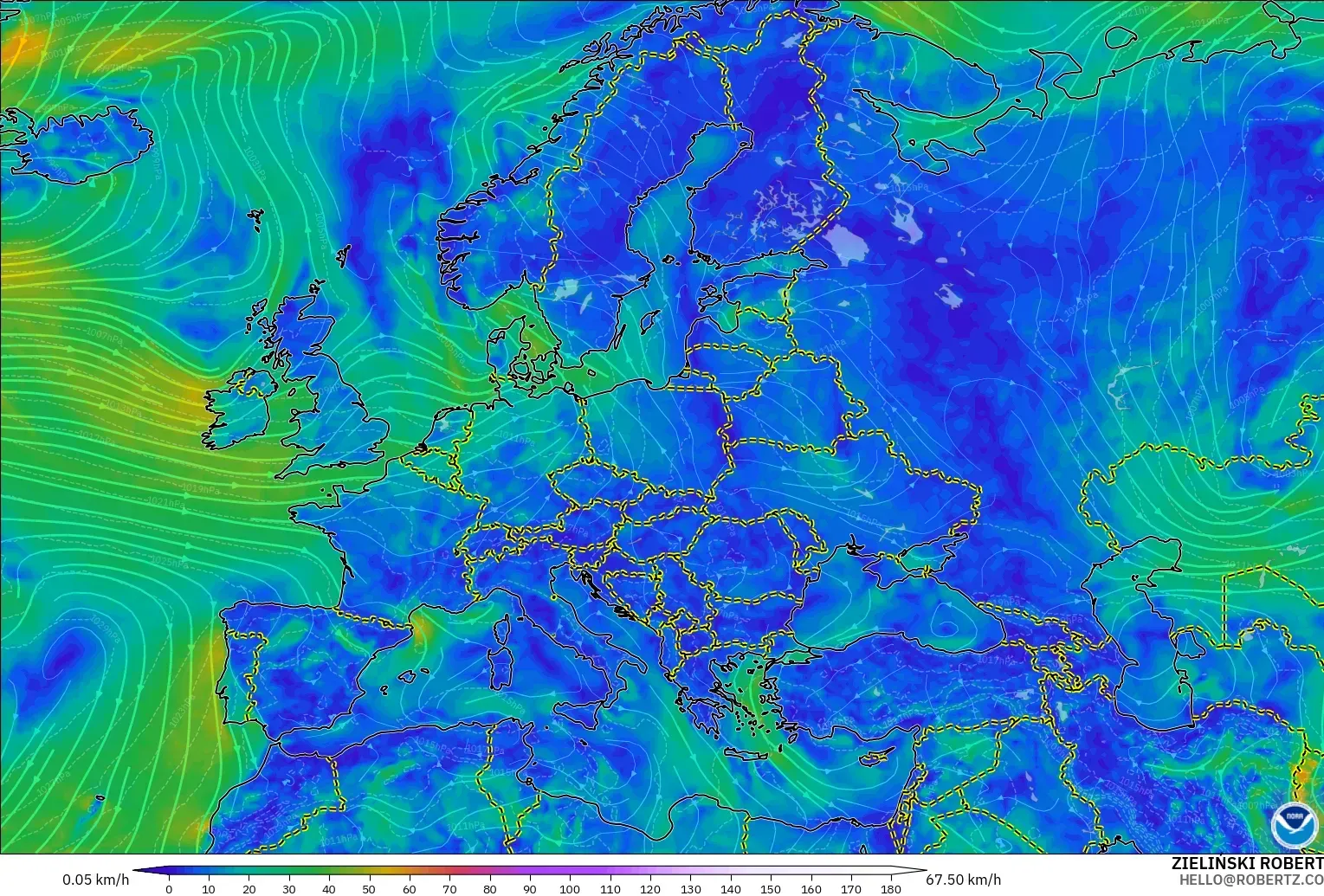 GFS model - Eropah, Angin 10 m