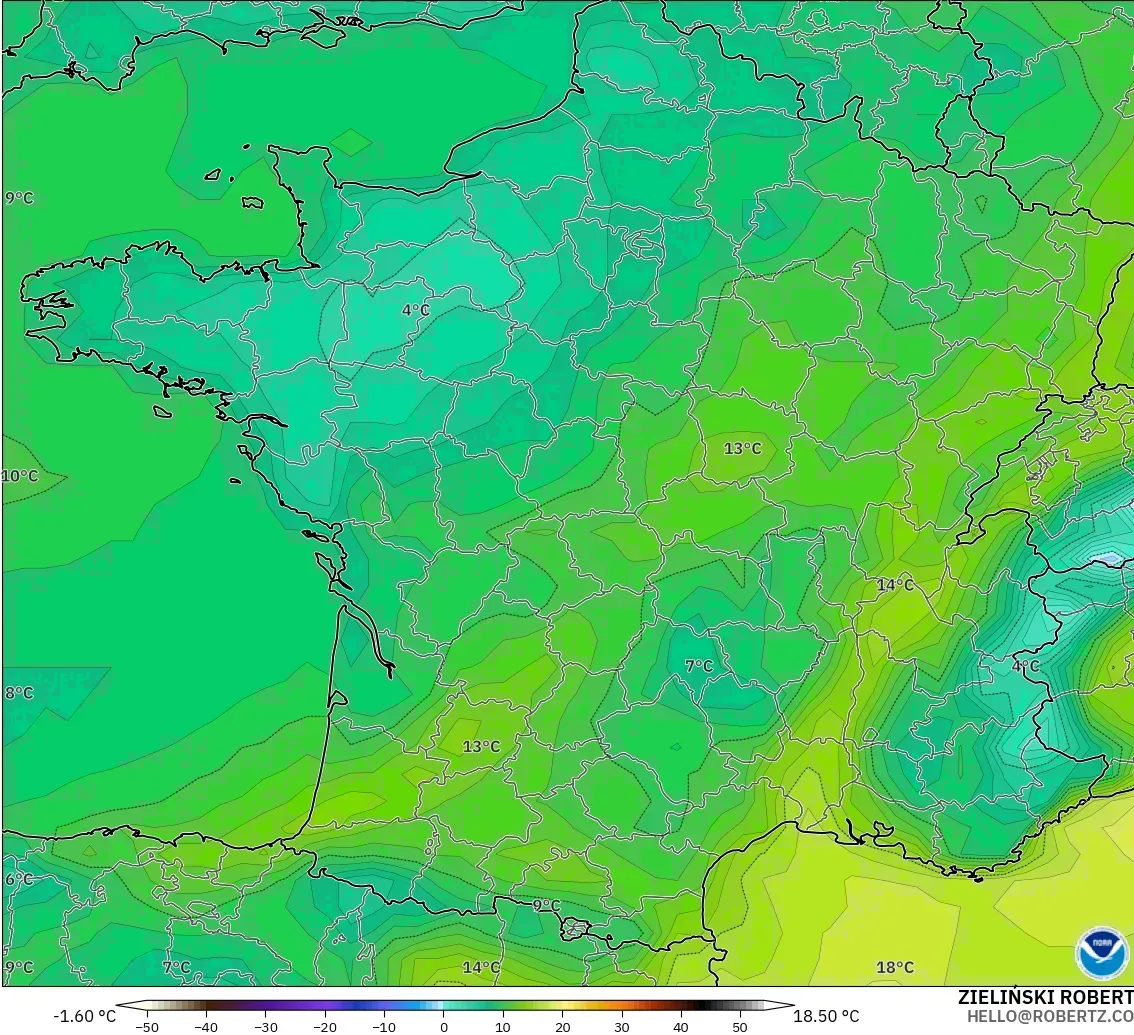 GFS model - Perancis, Takat Embun 2 m