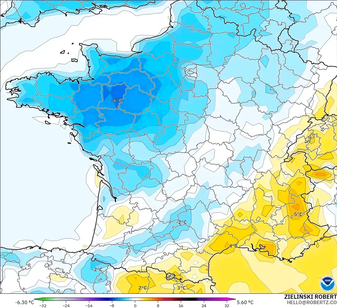 GFS model - Perancis, Anomali Suhu 2 m